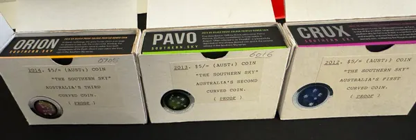 2012–2014 $5 Southern Sky (Crux, Pavo, Orion) Coloured Domed Silver Proof Set