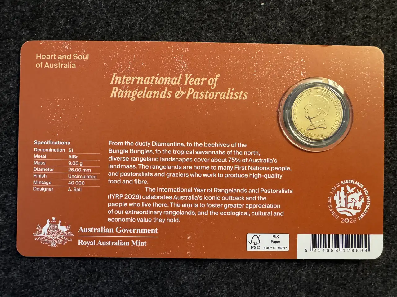 2026 $1 Heart & Soul of Australia - Uncirculated Coin on Card RAM – photo 2