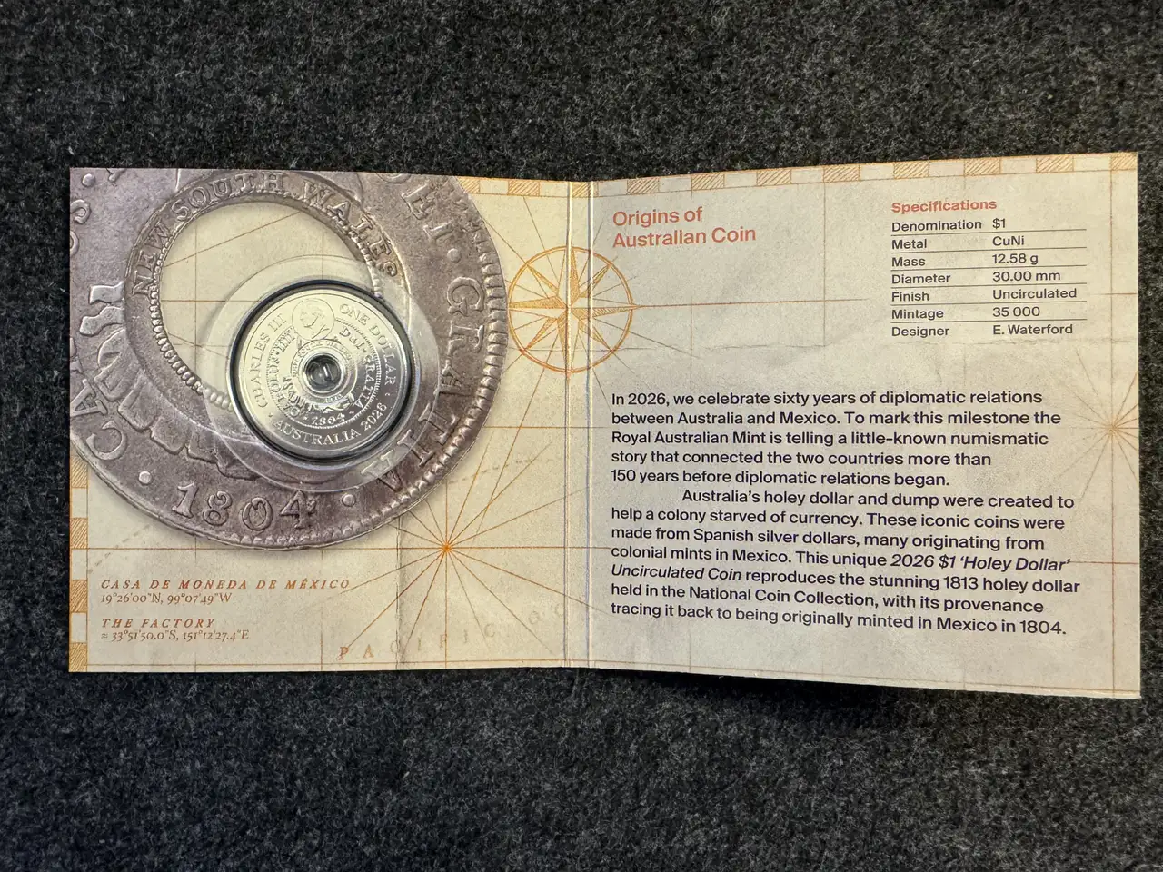 2026 $1 Origins of Australian Coin "Holey Dollar" Uncirculated Coin on Card RAM – photo 2