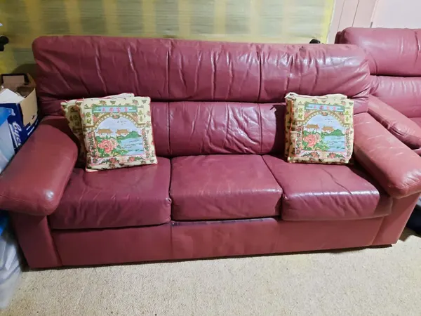 3 seater leather sofa with two single seater armchairs