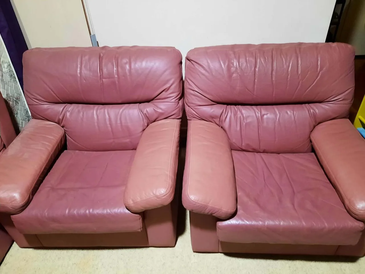 3 seater leather sofa with two single seater armchairs — photo 2