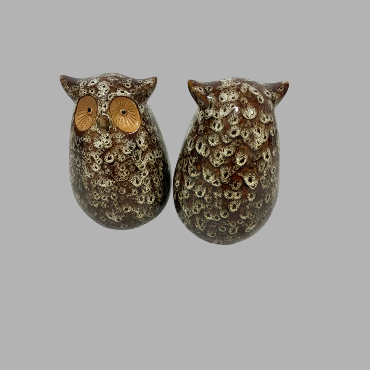 Beautiful Pottery pair of Owls dripped glaze with vibrant detail — photo 2