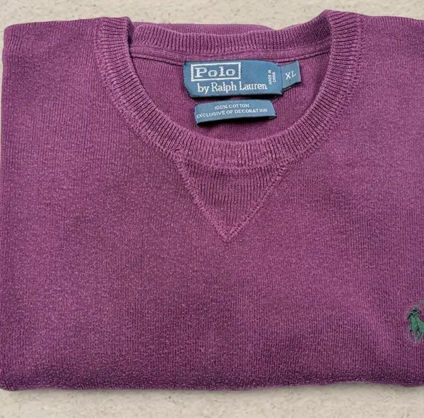 Vintage Polo Ralph Lauren XL Plum Cotton Crewneck Jumper Green Pony