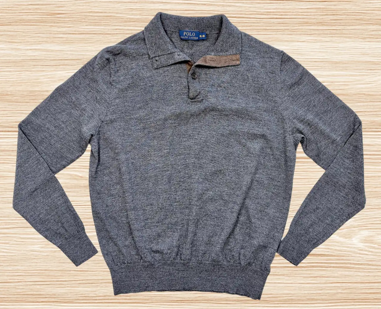 Polo Ralph Lauren 100% Merino Wool Grey Button Neck Jumper XL – photo 3