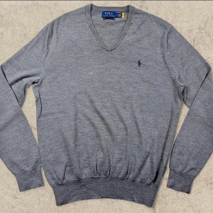 Polo Ralph Lauren 100% Washable Merino Wool Grey V-Neck Jumper — photo 3