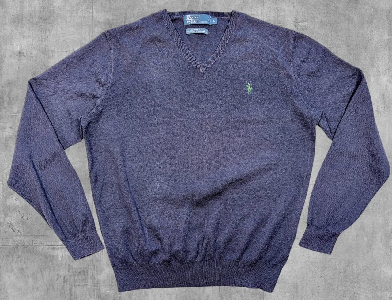 Polo Ralph Lauren Navy Pima Cotton V Neck L Green Pony – photo 3
