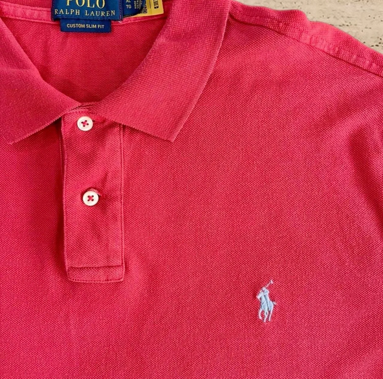 Vintage-Inspired Polo Ralph Lauren Custom Slim Fit Polo | Coral Red | XL — photo 2