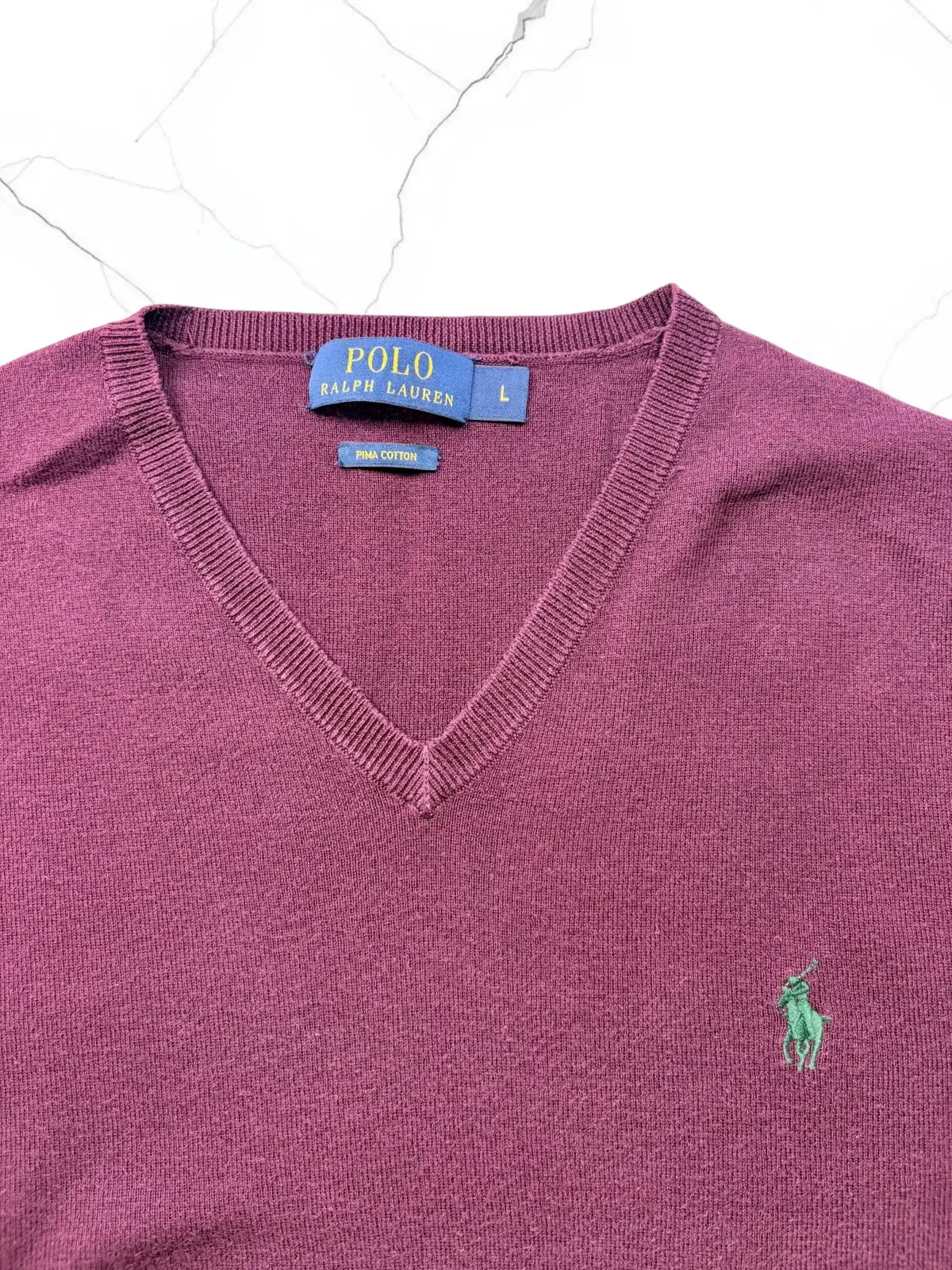 Polo Ralph Lauren Burgundy Pima Cotton V-Neck Jumper L – photo 3