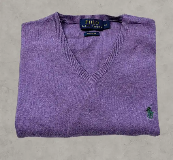 Polo Ralph Lauren Purple Pima Cotton V Neck Jumper L