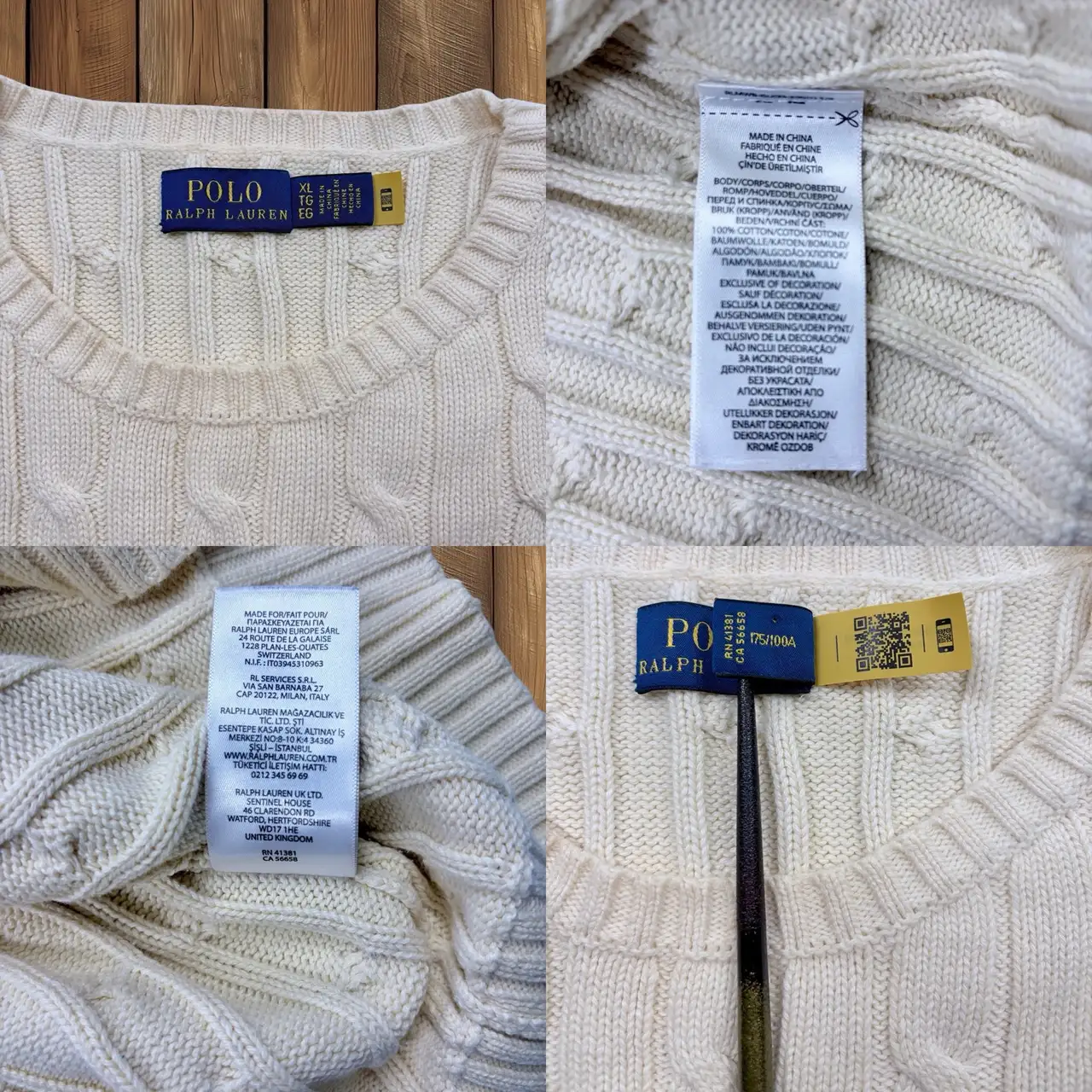 Polo Ralph Lauren Men's XL Cream Cable-Knit Cotton Jumper – photo 7