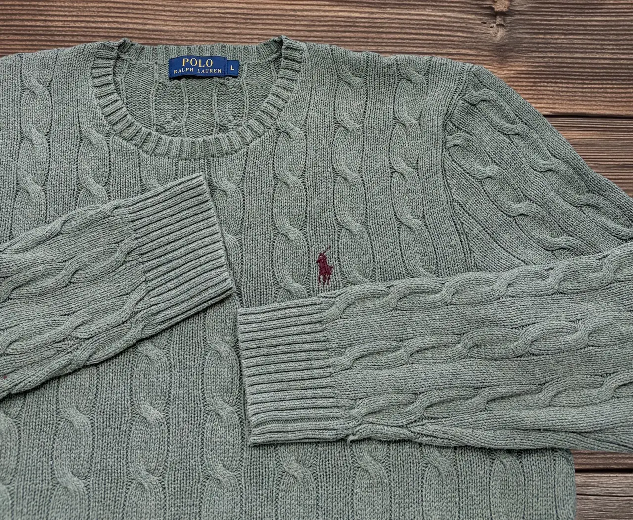 Polo Ralph Lauren Sage Cable Knit Cotton Jumper L – photo 2