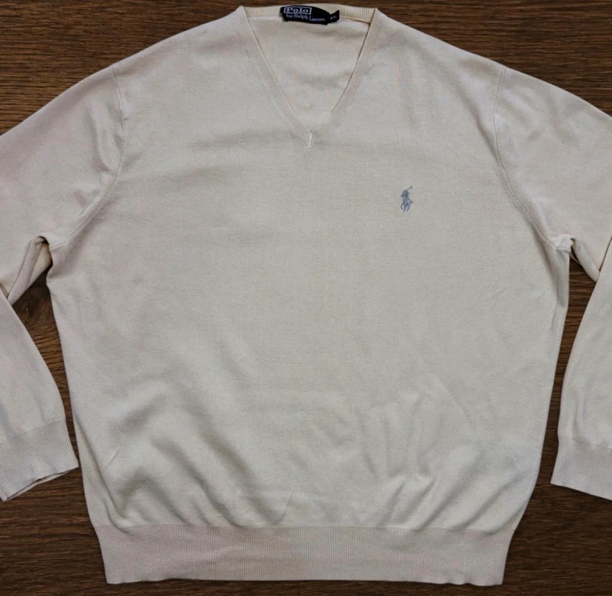 Polo Ralph Lauren Pima Cotton Cream V-Neck Knit XL — photo 3