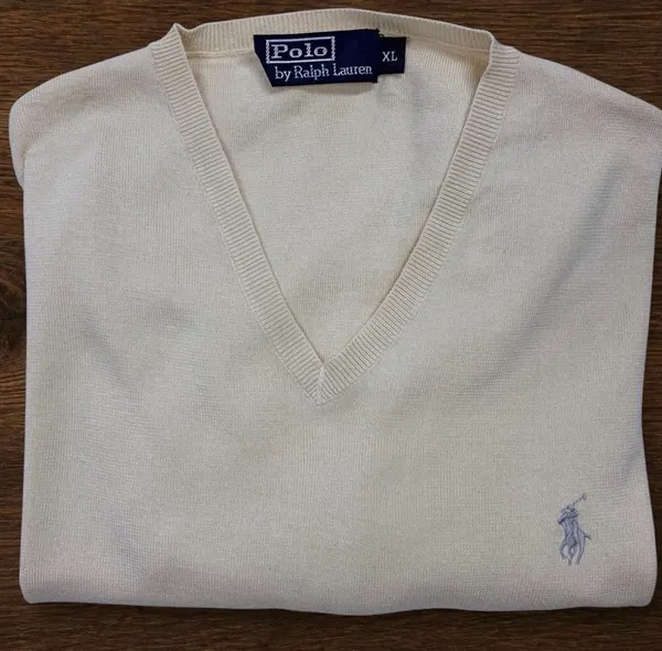 Polo Ralph Lauren Pima Cotton Cream V-Neck Knit XL