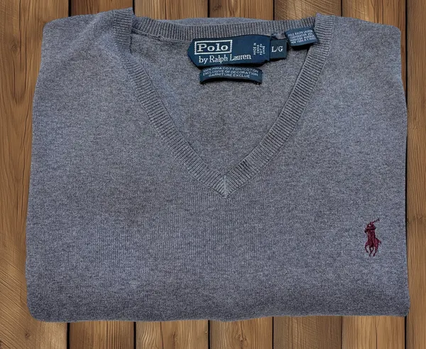 Polo Ralph Lauren Grey Pima Cotton V Neck L Burgundy Pony