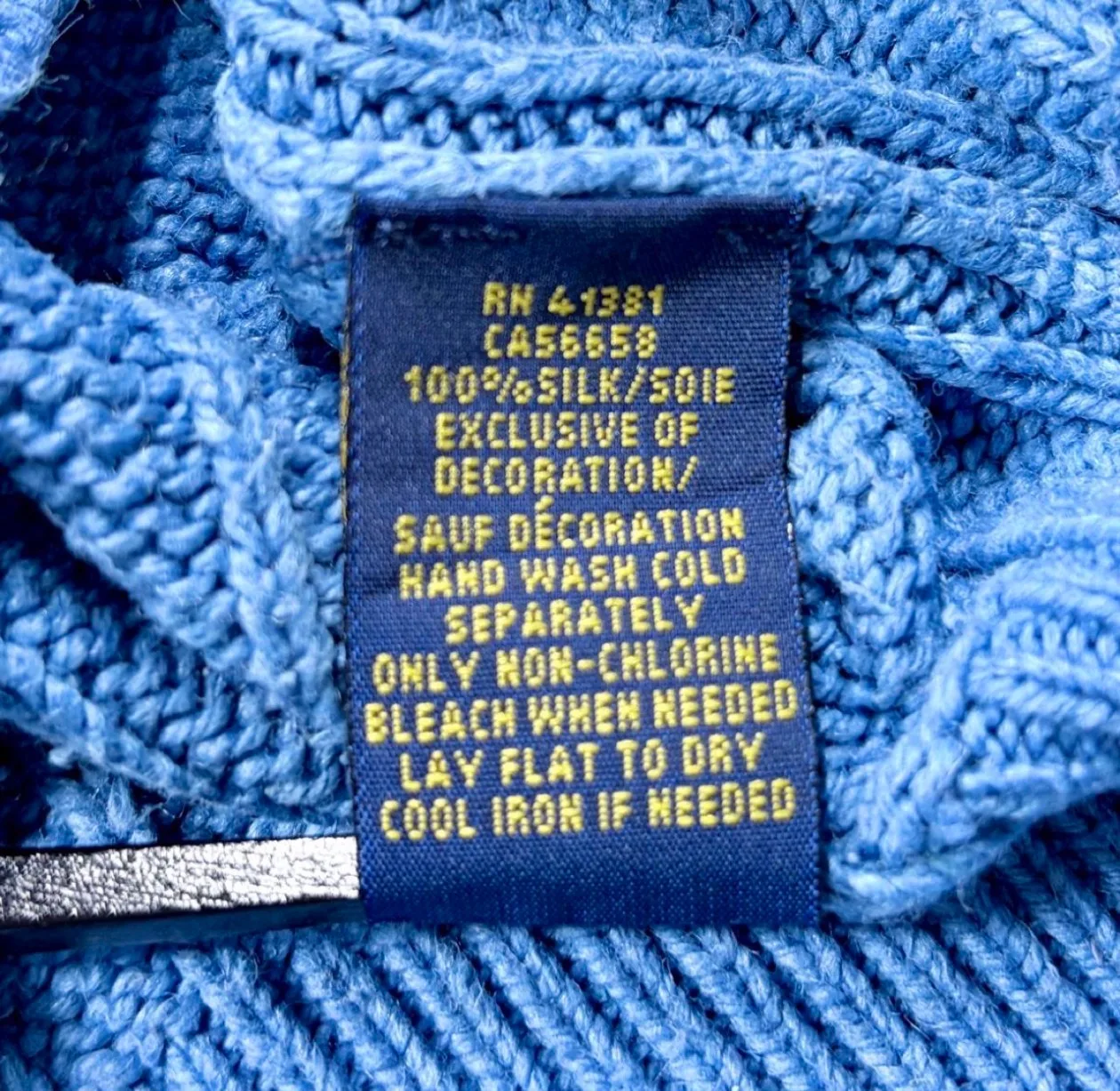 Vintage Polo Ralph Lauren 100% Silk Cable Knit Quarter Zip Blue L — photo 6