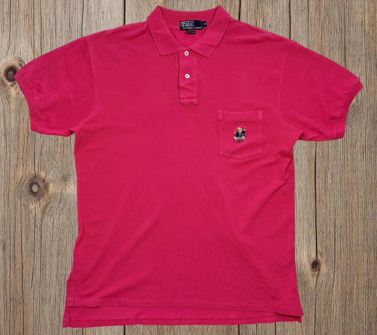 Vintage 90s Polo Ralph Lauren Polo Bear Pocket Polo Shirt Red Made in USA M – photo 3