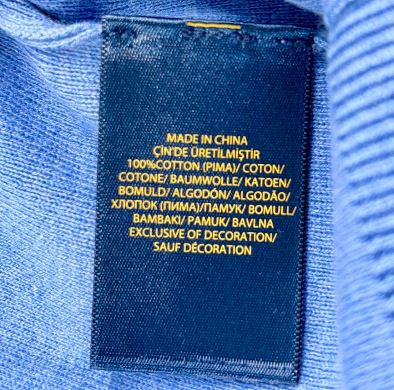 Polo Ralph Lauren Blue Pima Cotton V-Neck Jumper L Yellow Pony — photo 8