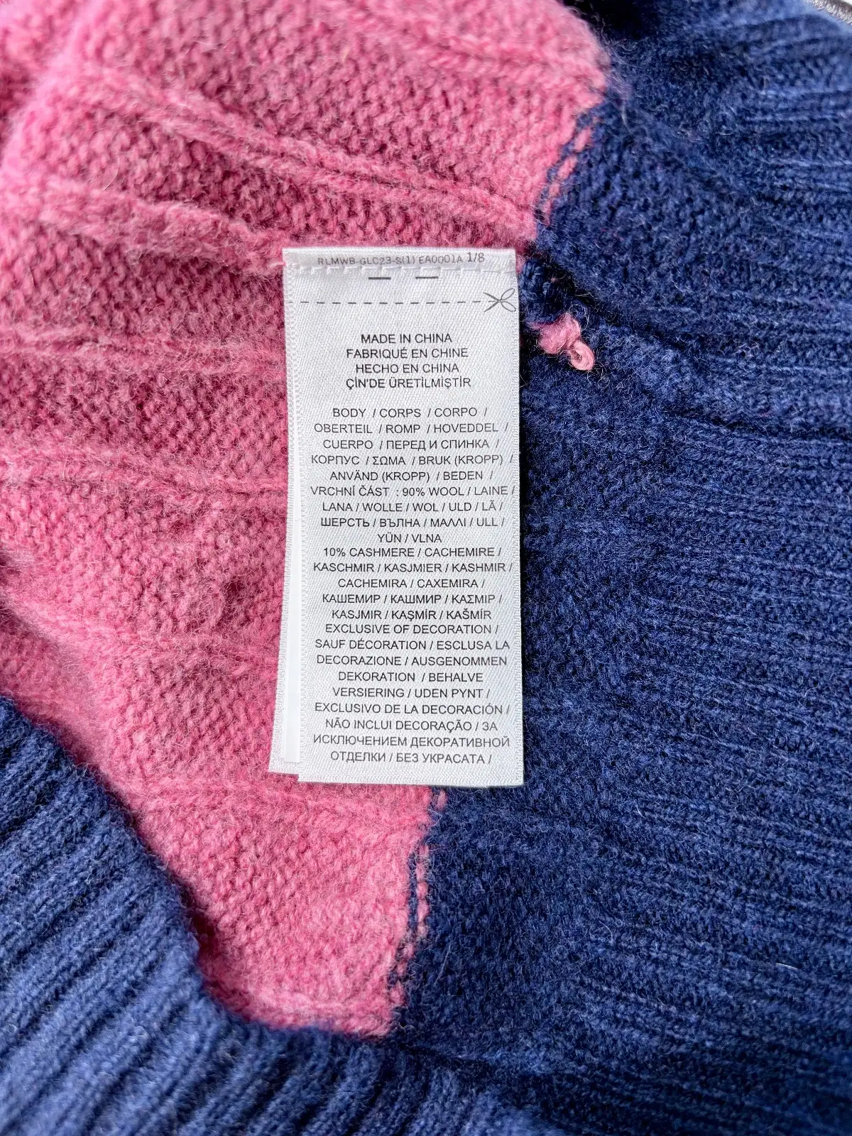 Polo Ralph Lauren Navy Pink Striped Cable Knit Wool Cashmere Jumper L – photo 8