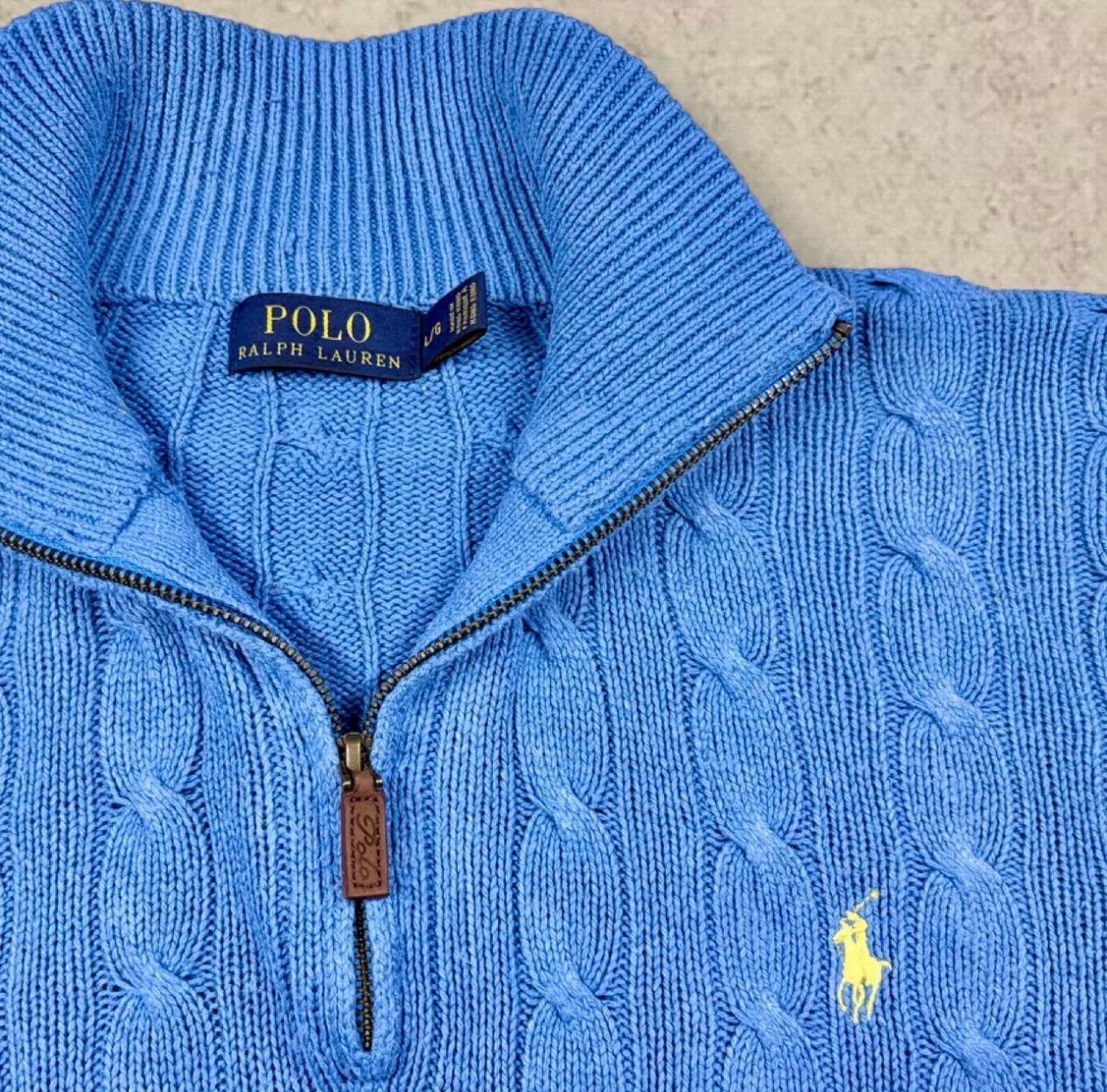 Vintage Polo Ralph Lauren 100% Silk Cable Knit Quarter Zip Blue L — photo 2