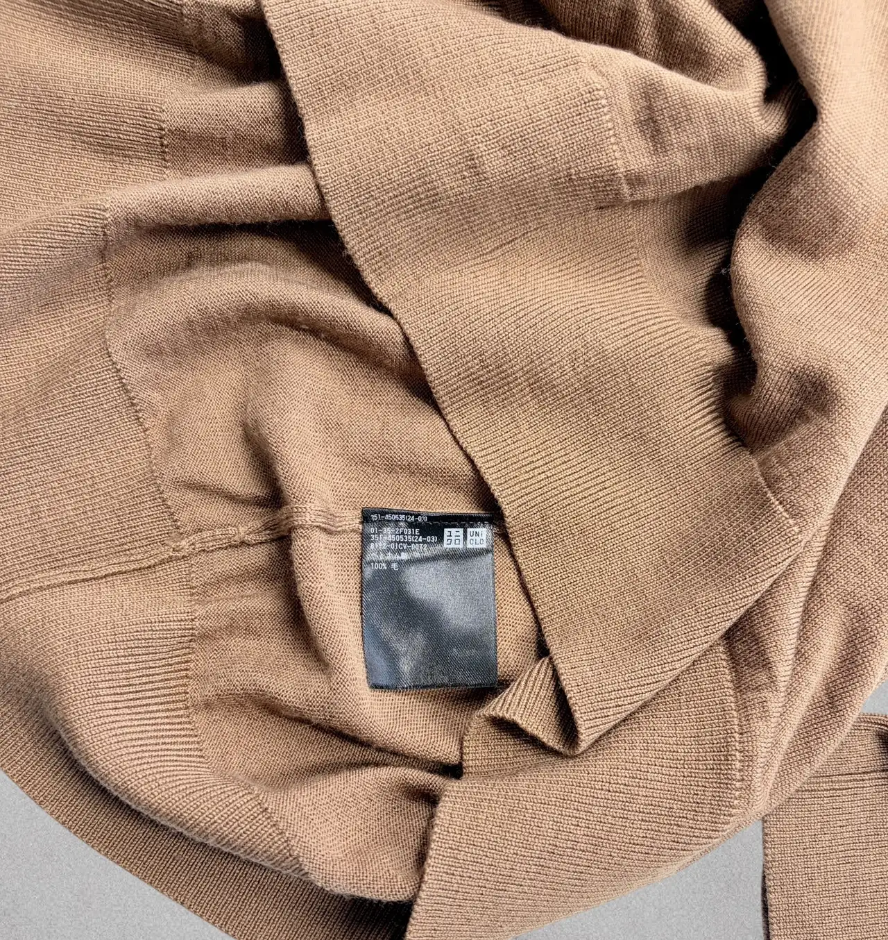 UNIQLO Men's 100% Wool Crewneck Jumper XL – Camel Brown Fine Knit – photo 6