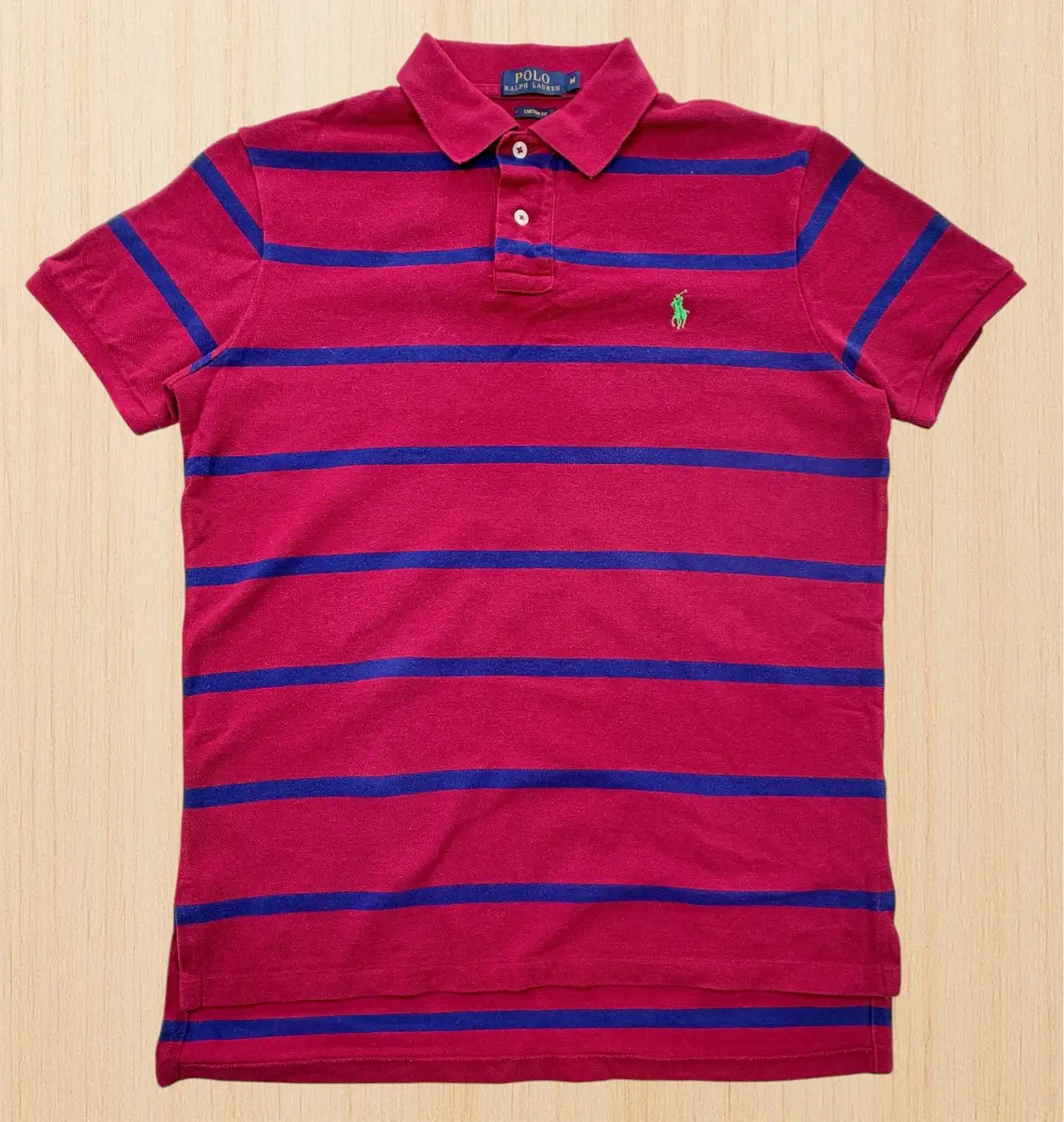Polo Ralph Lauren Mens Red Navy Striped Green Pony Custom Fit Polo Shirt M – photo 3