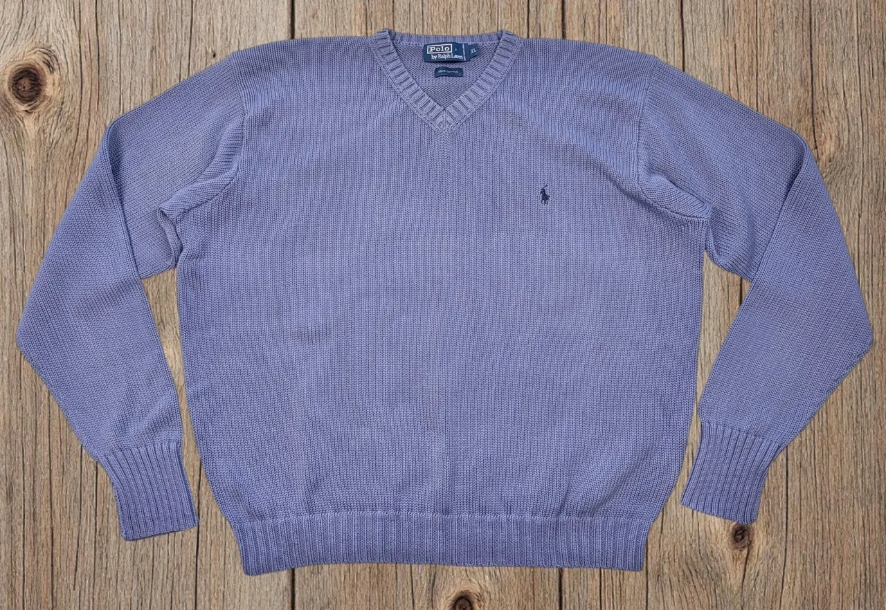 Vintage Polo Ralph Lauren Blue Cotton V Neck XL – photo 3