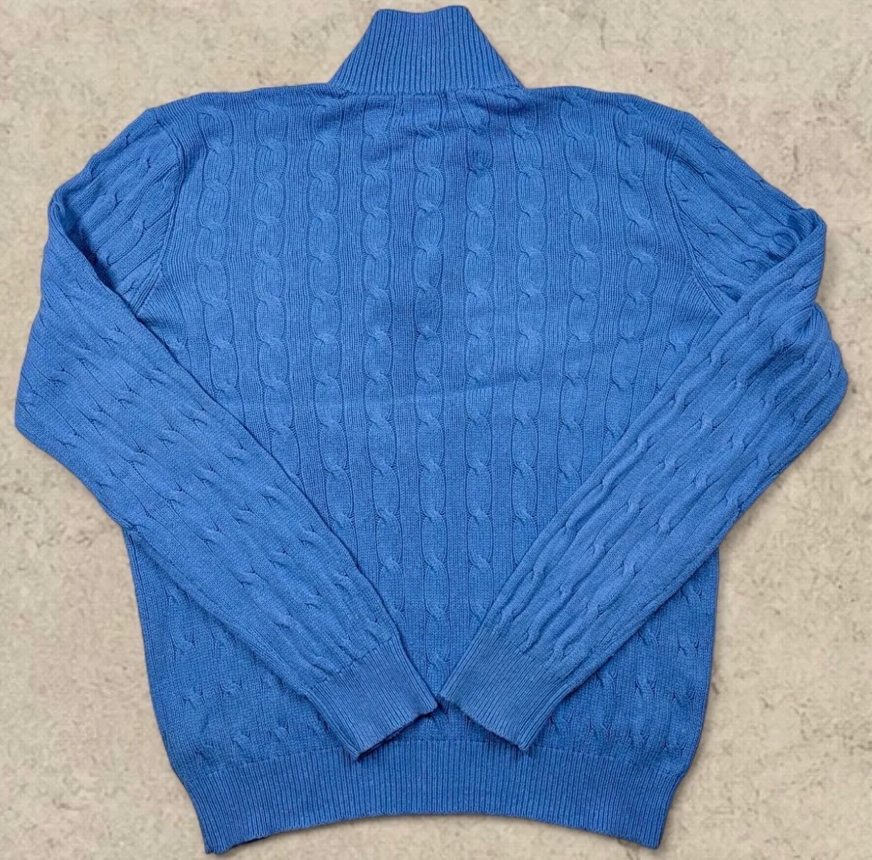 Vintage Polo Ralph Lauren 100% Silk Cable Knit Quarter Zip Blue L — photo 4