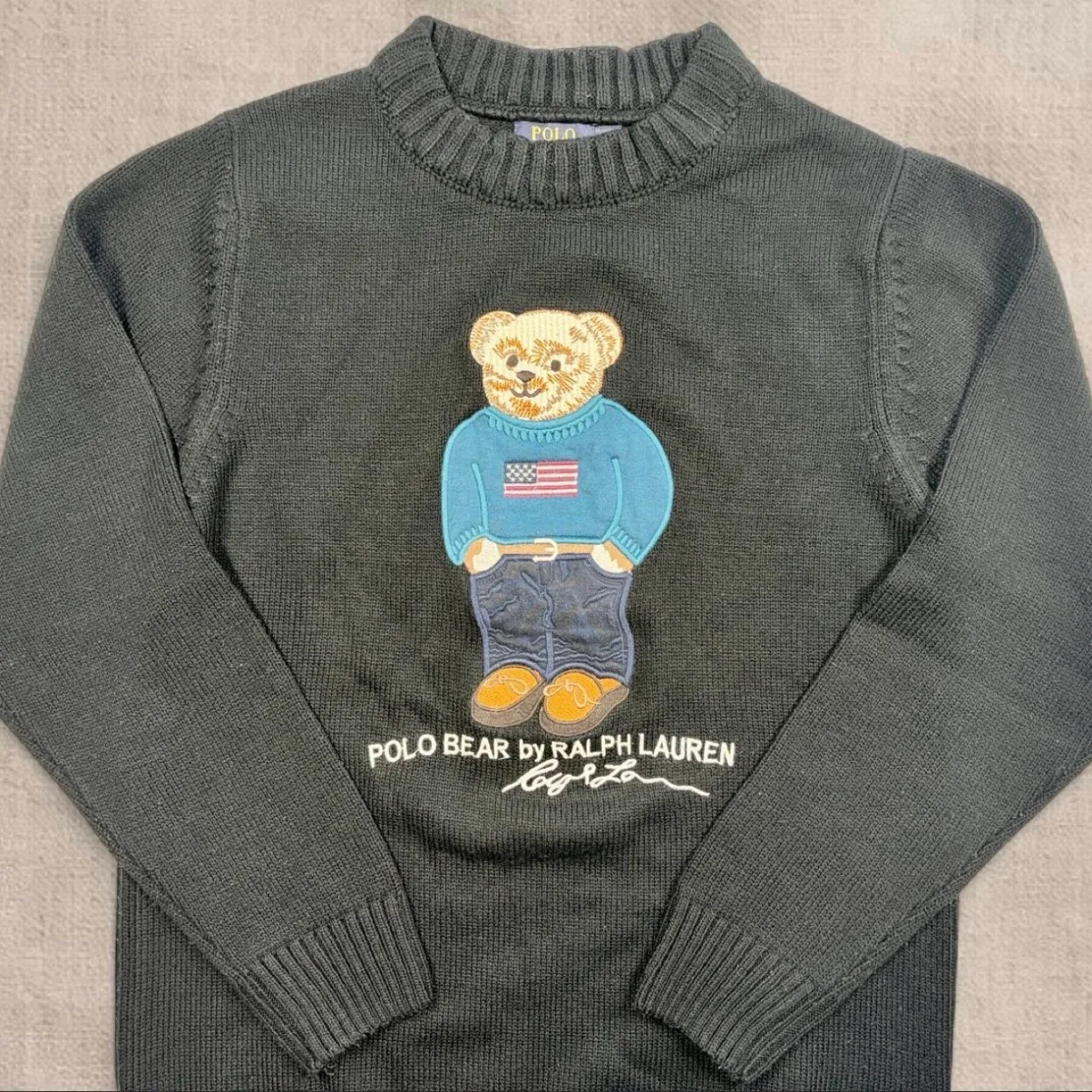 Polo Ralph Lauren Polo Bear Black Wool Blend Sweater Men’s M Custom Fit — photo 2
