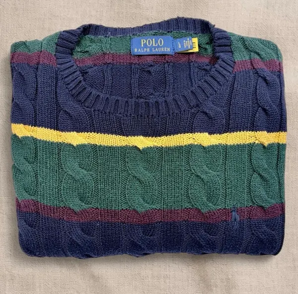 Polo Ralph Lauren Striped Cable Knit Sweater Large
