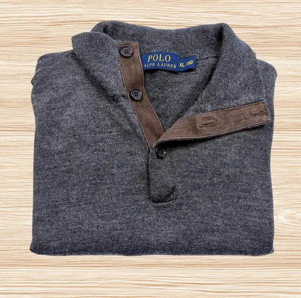 Polo Ralph Lauren 100% Merino Wool Grey Button Neck Jumper XL