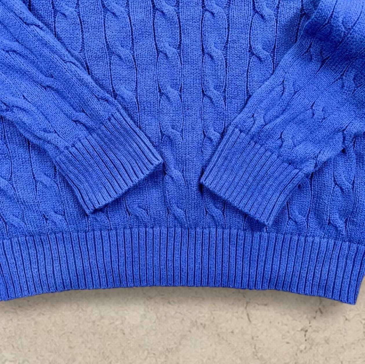 Polo Ralph Lauren Blue Cable Knit Cotton Jumper M Orange Pony — photo 5