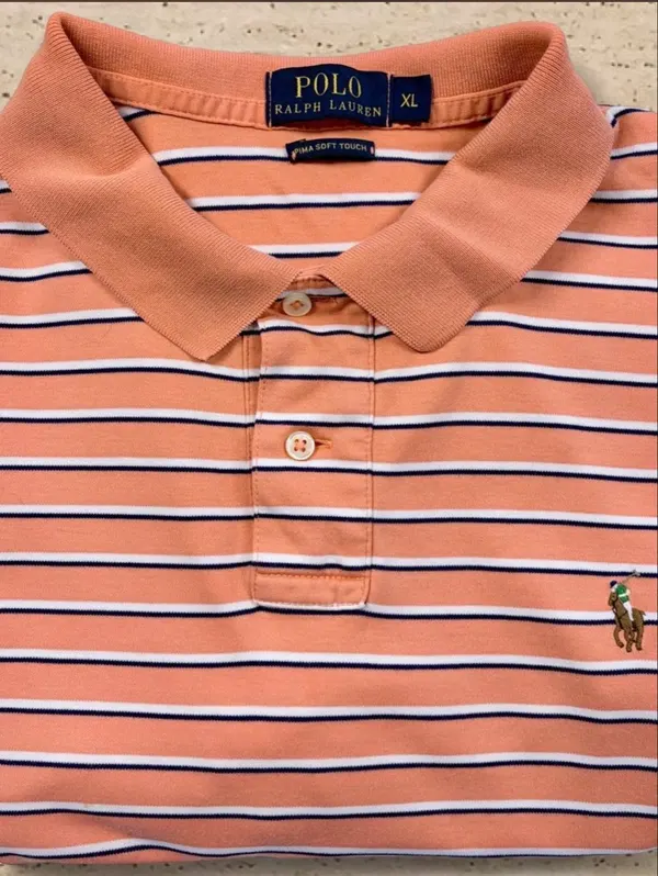 Polo Ralph Lauren Pima Soft Touch Peach Stripe Polo XL | Premium Cotton