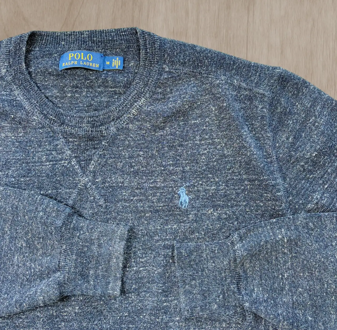 Polo Ralph Lauren Men's M Blue Marl Cotton Crewneck Knit Jumper Sweater – photo 2