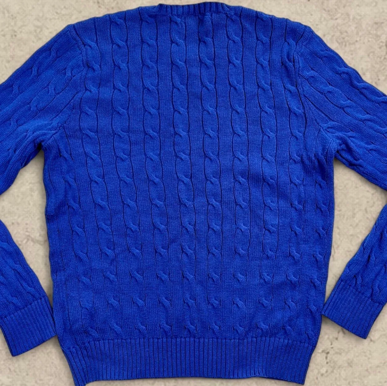 Polo Ralph Lauren Blue Cable Knit Cotton Jumper M Orange Pony — photo 4