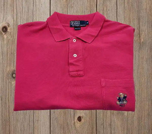 Vintage 90s Polo Ralph Lauren Polo Bear Pocket Polo Shirt Red Made in USA M