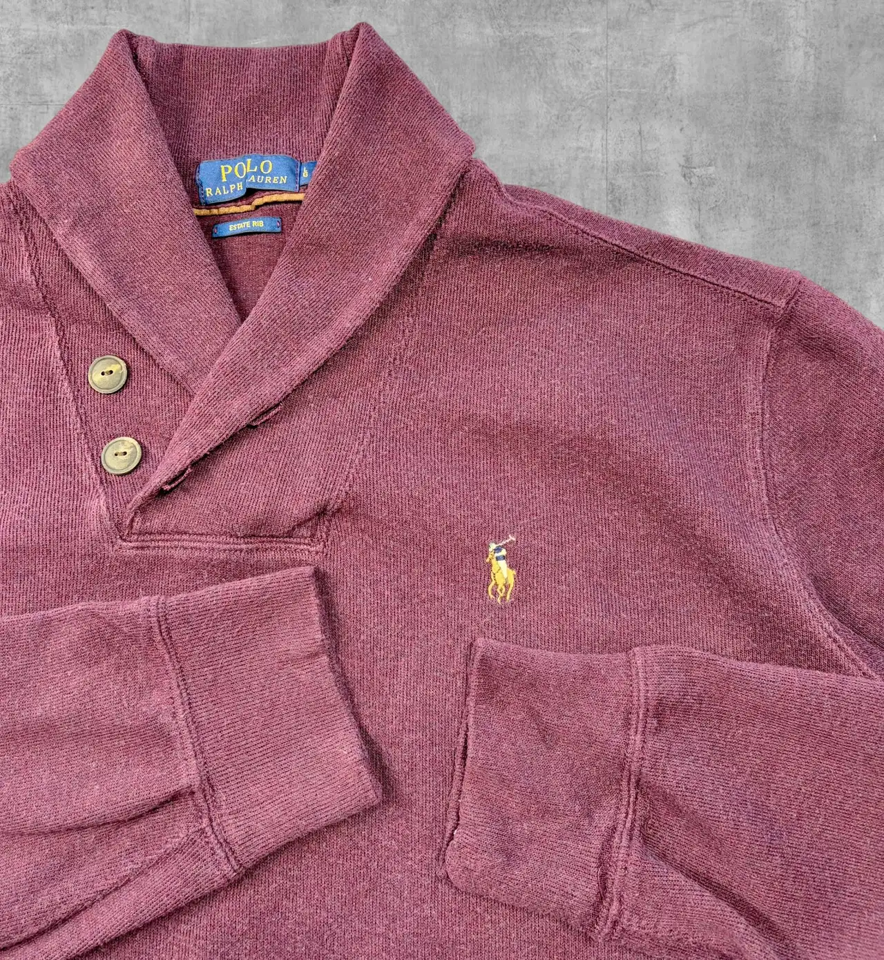 Polo Ralph Lauren Estate Rib Shawl Collar Jumper Burgundy Cotton L – photo 2
