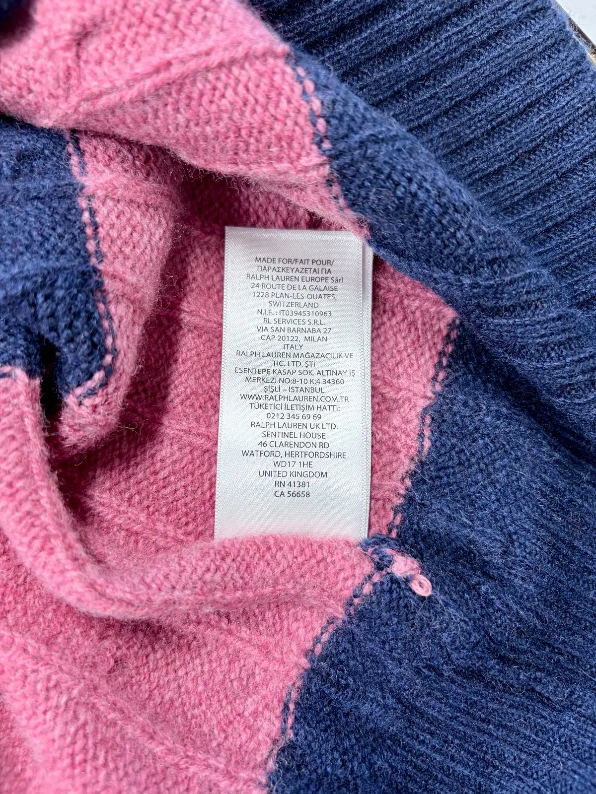 Polo Ralph Lauren Navy Pink Striped Cable Knit Wool Cashmere Jumper L – photo 7