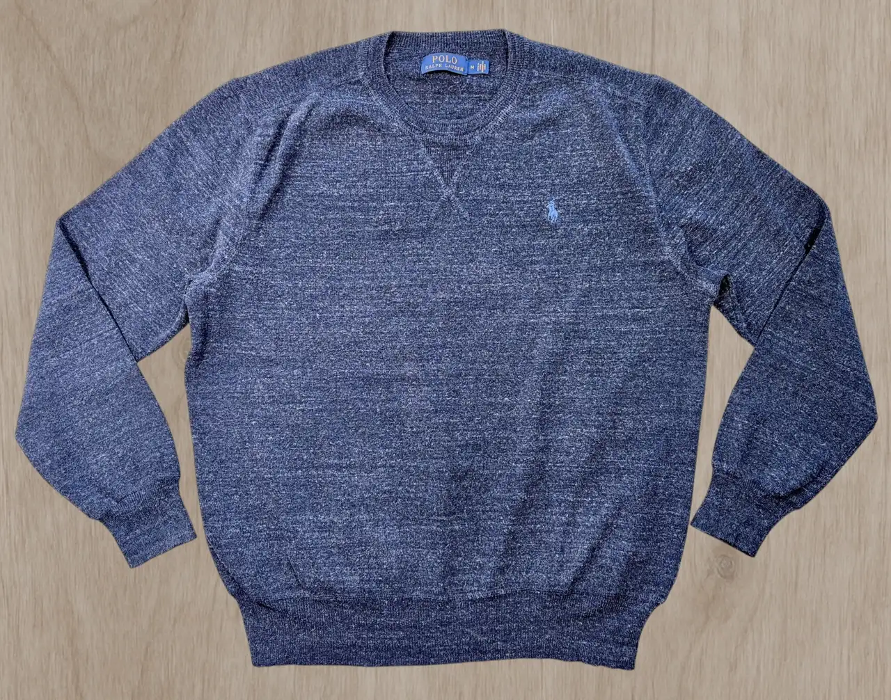 Polo Ralph Lauren Men's M Blue Marl Cotton Crewneck Knit Jumper Sweater – photo 3