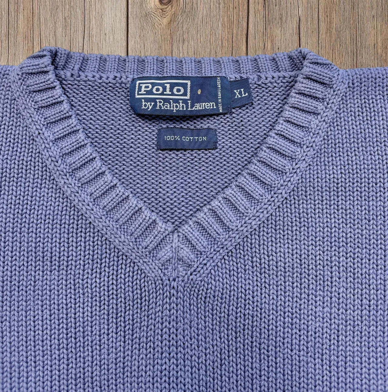 Vintage Polo Ralph Lauren Blue Cotton V Neck XL – photo 5