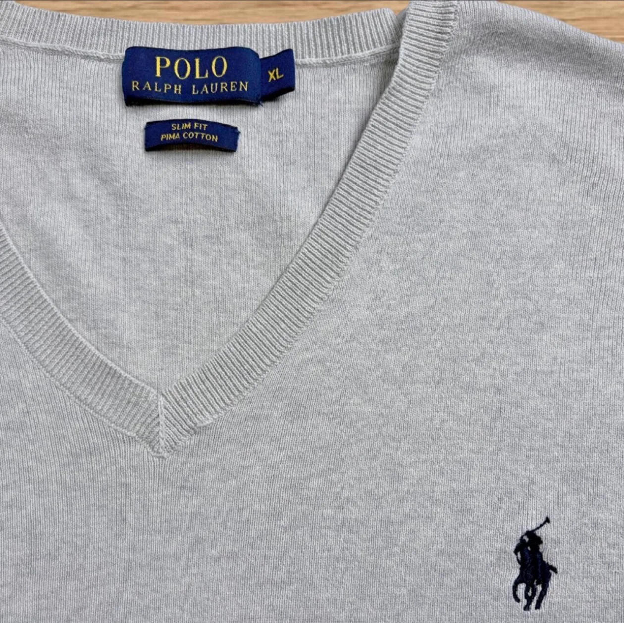 Ralph Lauren Pima Cotton V-Neck Knit XL Grey Black Pony — photo 2