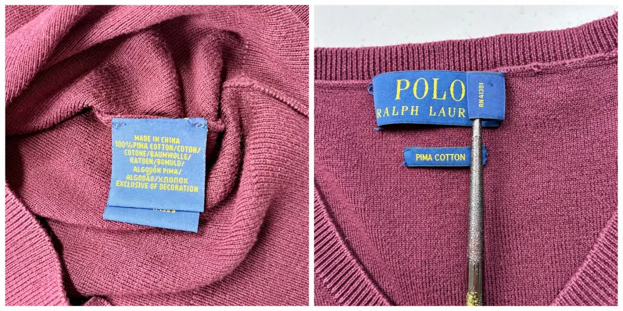 Polo Ralph Lauren Burgundy Pima Cotton V-Neck Jumper L – photo 8