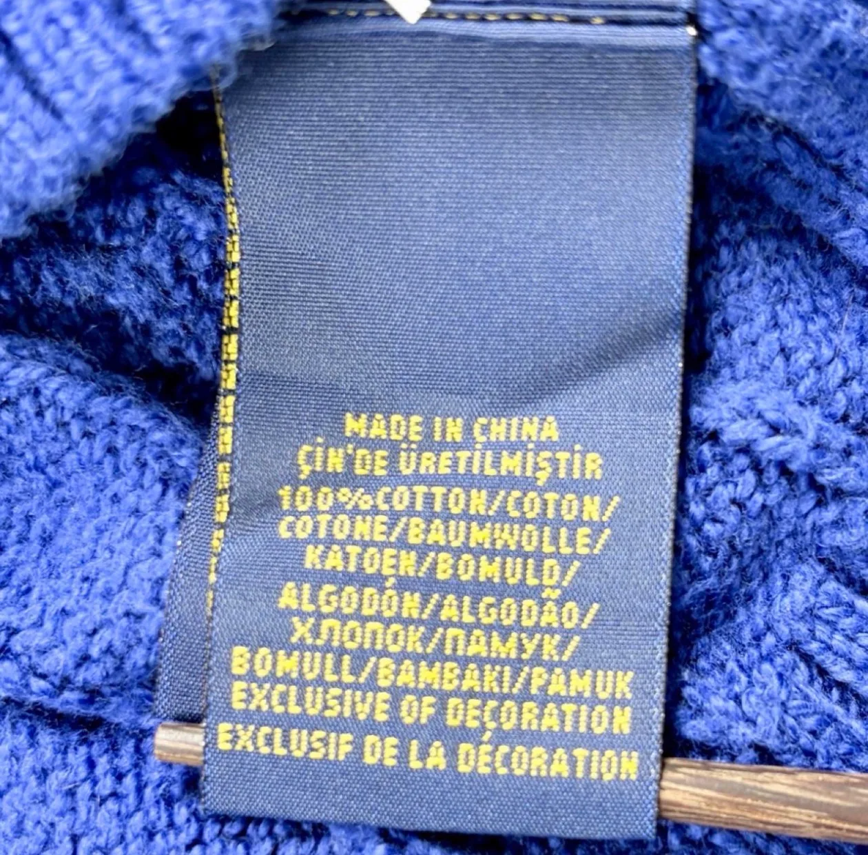 Polo Ralph Lauren Blue Cable Knit Cotton Jumper M Orange Pony — photo 8