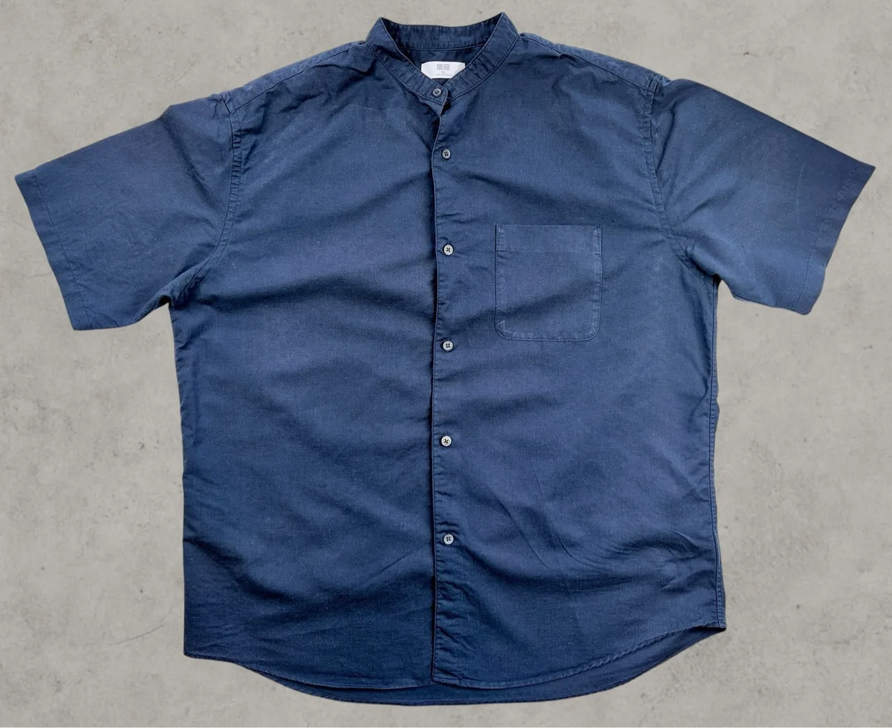 UNIQLO Linen Cotton Stand Collar Shirt XL Navy — photo 2