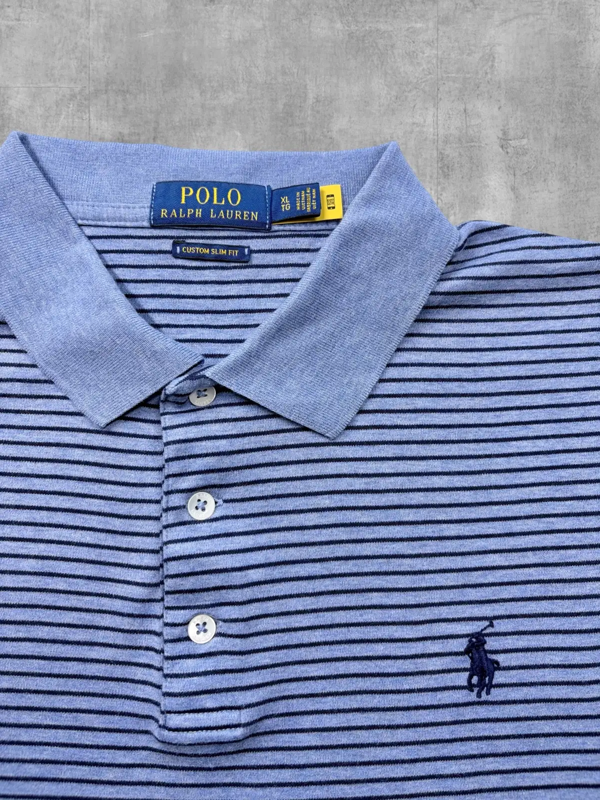 Polo Ralph Lauren Men's XL Custom Slim Fit Blue Navy Striped Cotton Polo Shirt – photo 2