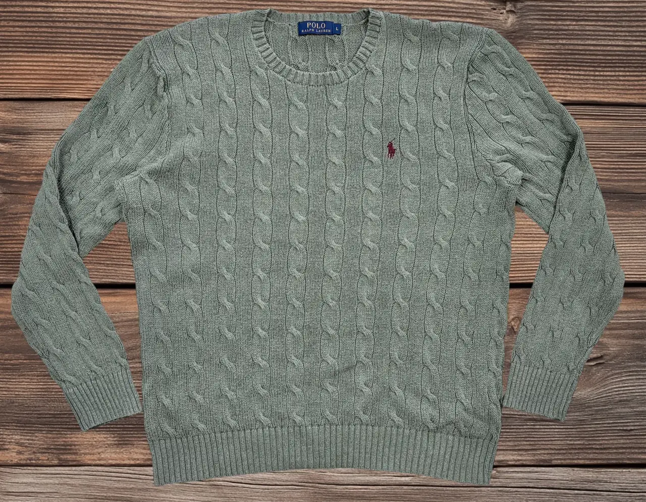 Polo Ralph Lauren Sage Cable Knit Cotton Jumper L – photo 3