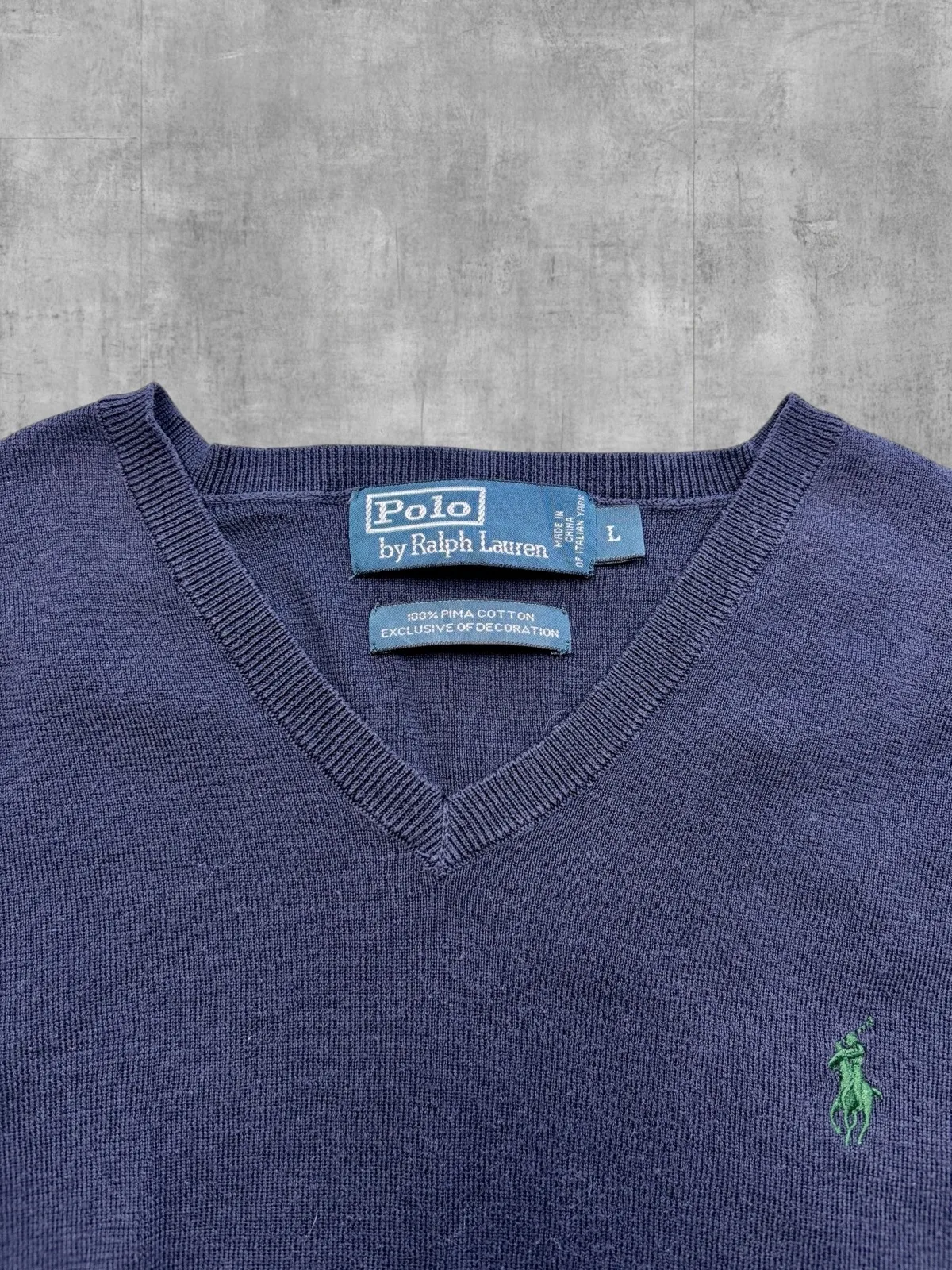 Polo Ralph Lauren Navy Pima Cotton V Neck L Green Pony – photo 5