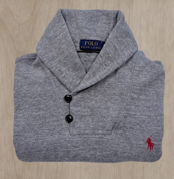 Polo Ralph Lauren Grey Shawl Collar Cotton Sweater M