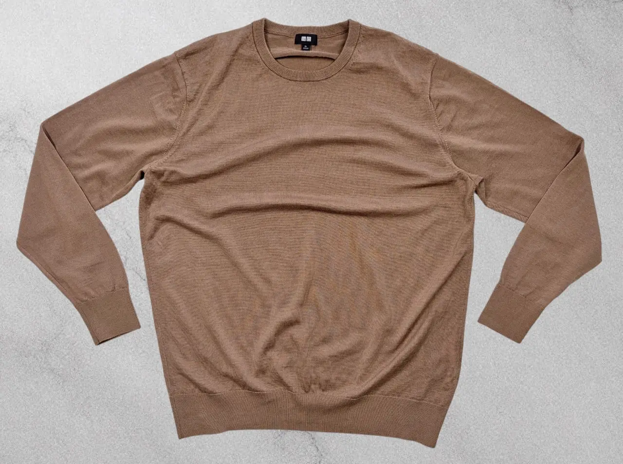 UNIQLO Men's 100% Wool Crewneck Jumper XL – Camel Brown Fine Knit – photo 3