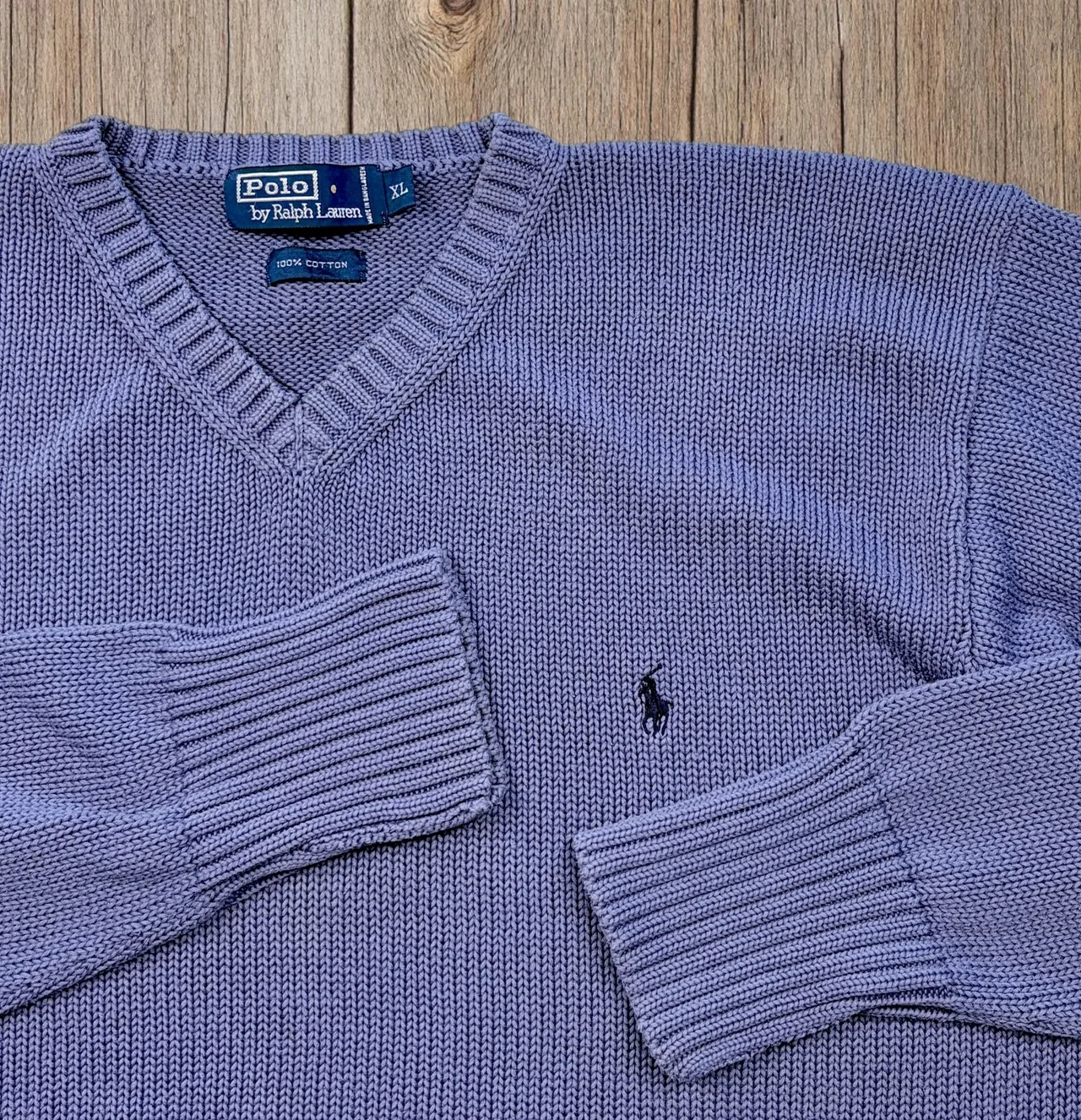 Vintage Polo Ralph Lauren Blue Cotton V Neck XL – photo 2