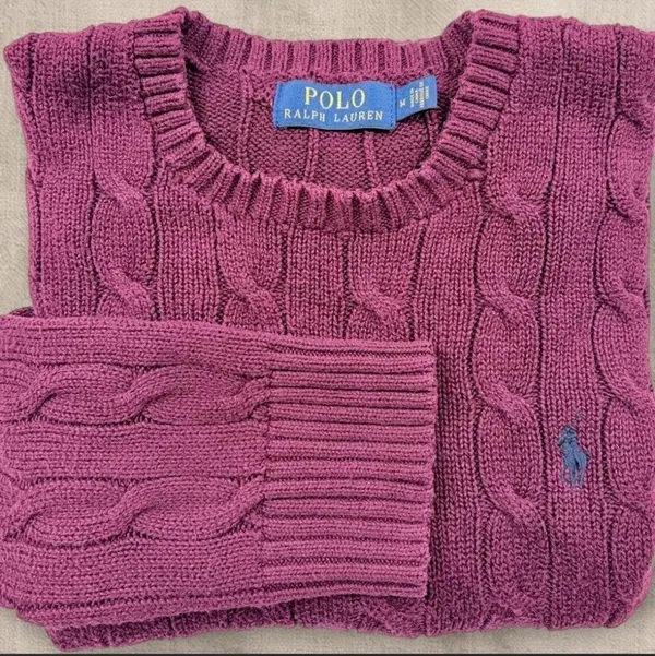 Polo Ralph Lauren 100% Cotton Cable Knit Jumper – Burgundy/Plum – Blue Pony